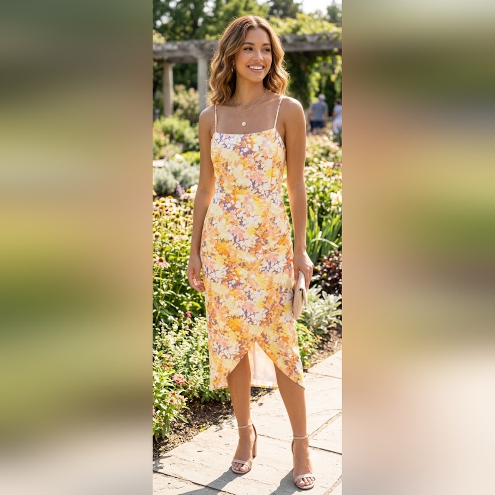 Laundry By Shelli Segal Yellow Floral Slip Midi Dress